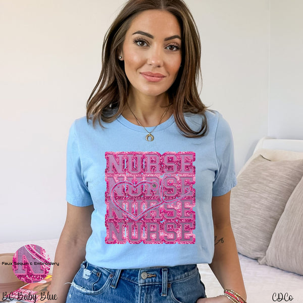 Stacked Nurse Faux Sequin Embroidery DTF