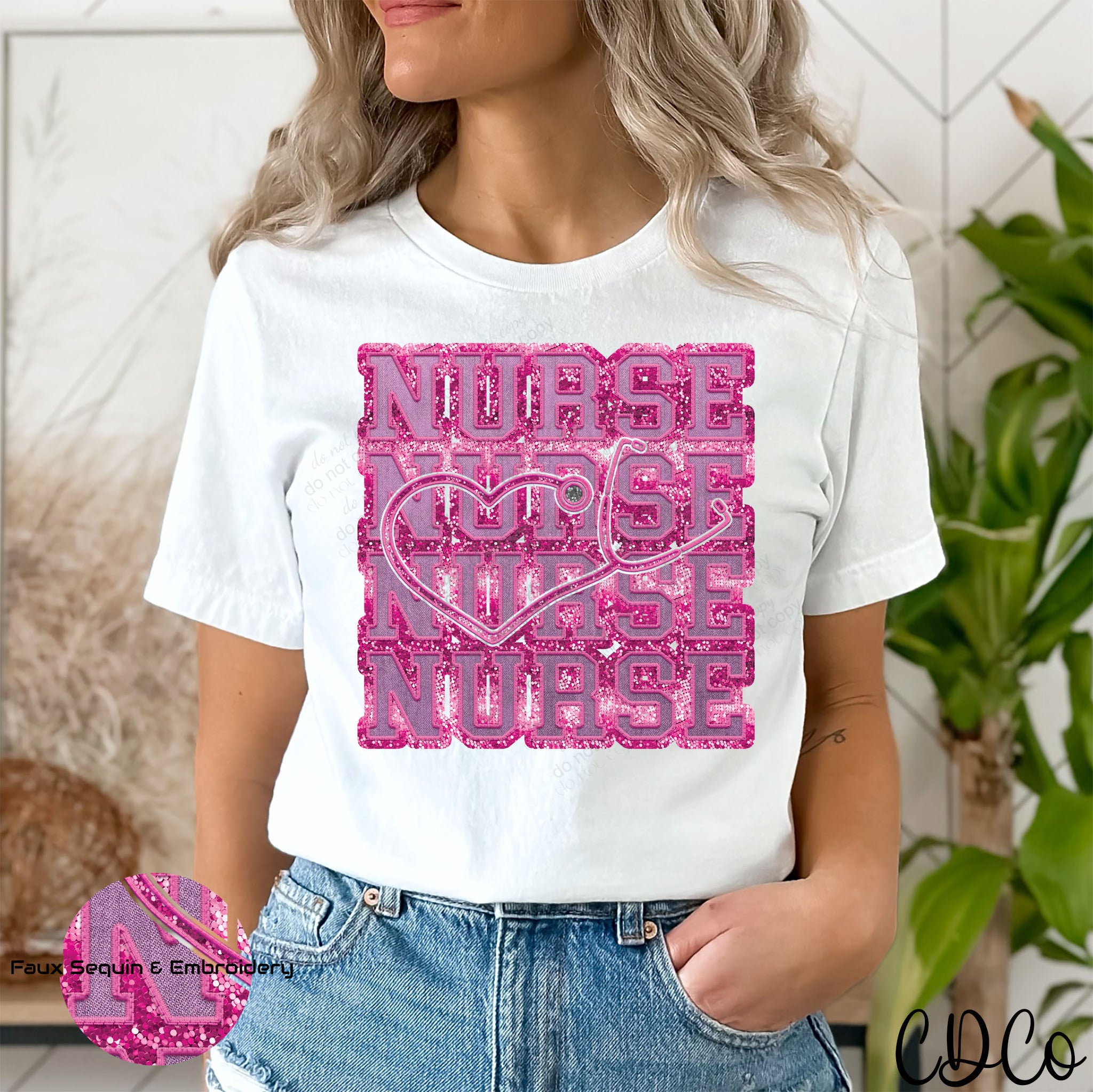Stacked Nurse Faux Sequin Embroidery DTF