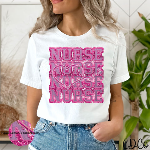 Stacked Nurse Faux Sequin Embroidery DTF