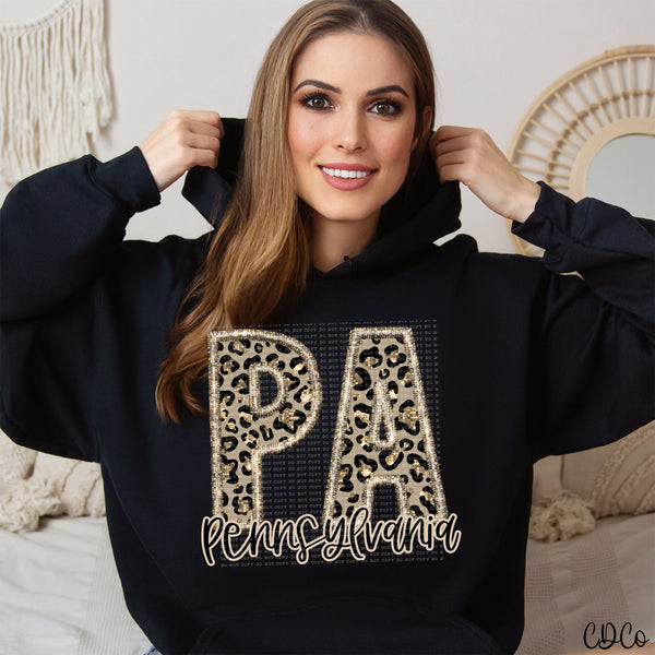Leopard Faux Embroidery & Glitter States DTF (NC-WV)