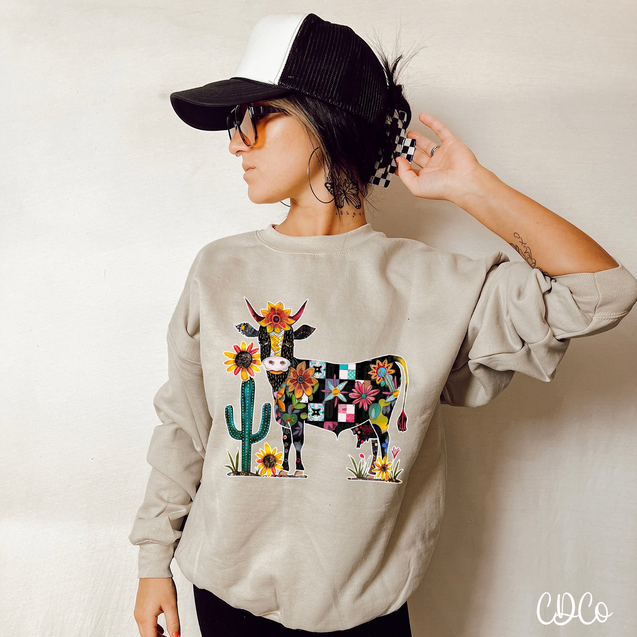 Patchwork Cactus Cow DTF