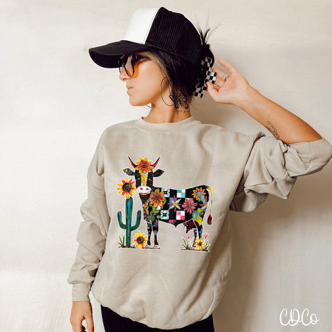 Patchwork Cactus Cow DTF