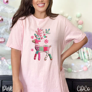 Patchwork Reindeer Pink Snowflakes 5989 DTF