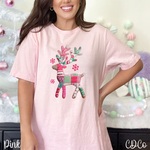 Patchwork Reindeer Pink Snowflakes 5989 DTF
