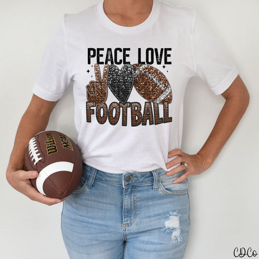 Peace Love Football Faux Sequin DTF