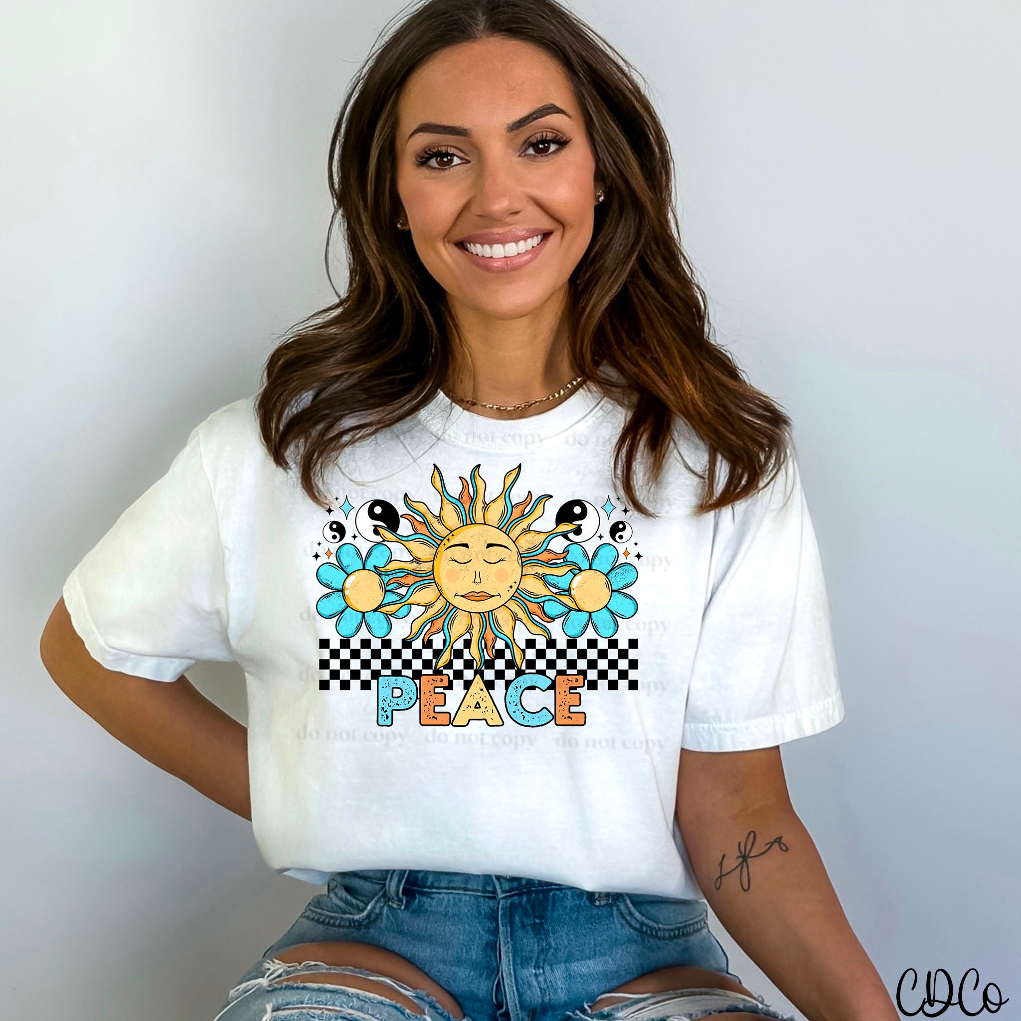 Peace Sun Flower Checkered DTF