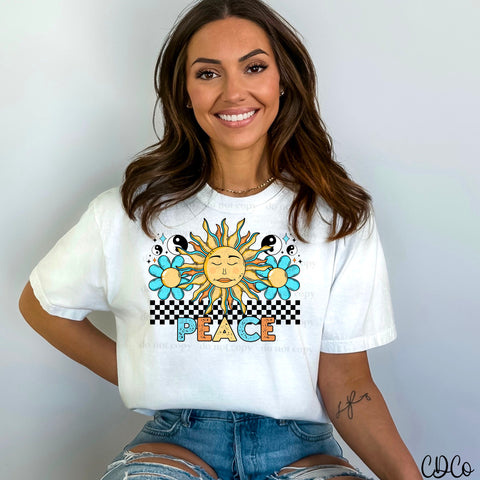 Peace Sun Flower Checkered DTF