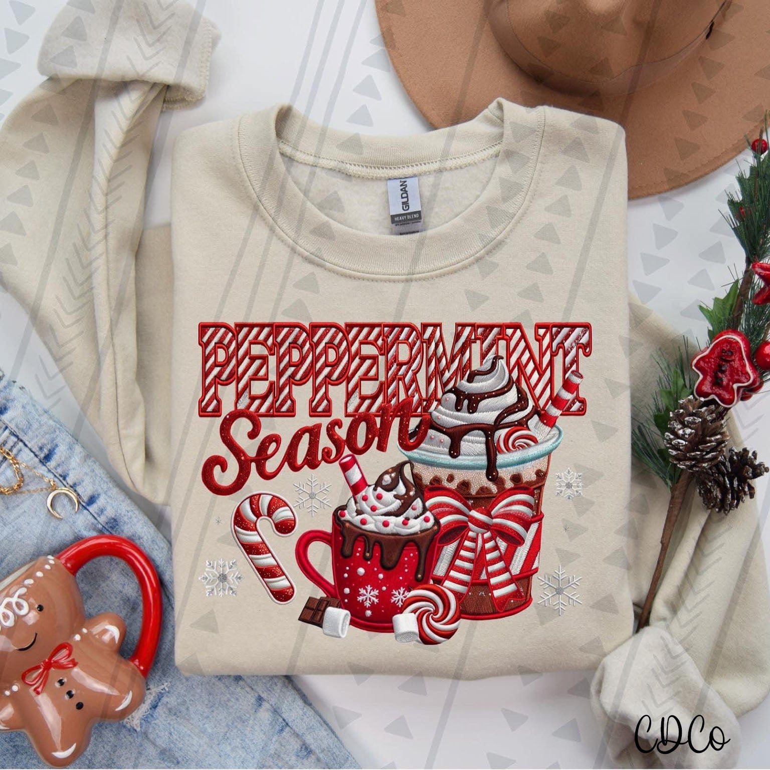 Peppermint Season Faux Embroidery DTF