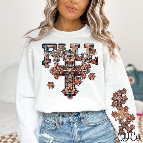 Fall For Jesus Cross Plaid w/Sleeve DTF