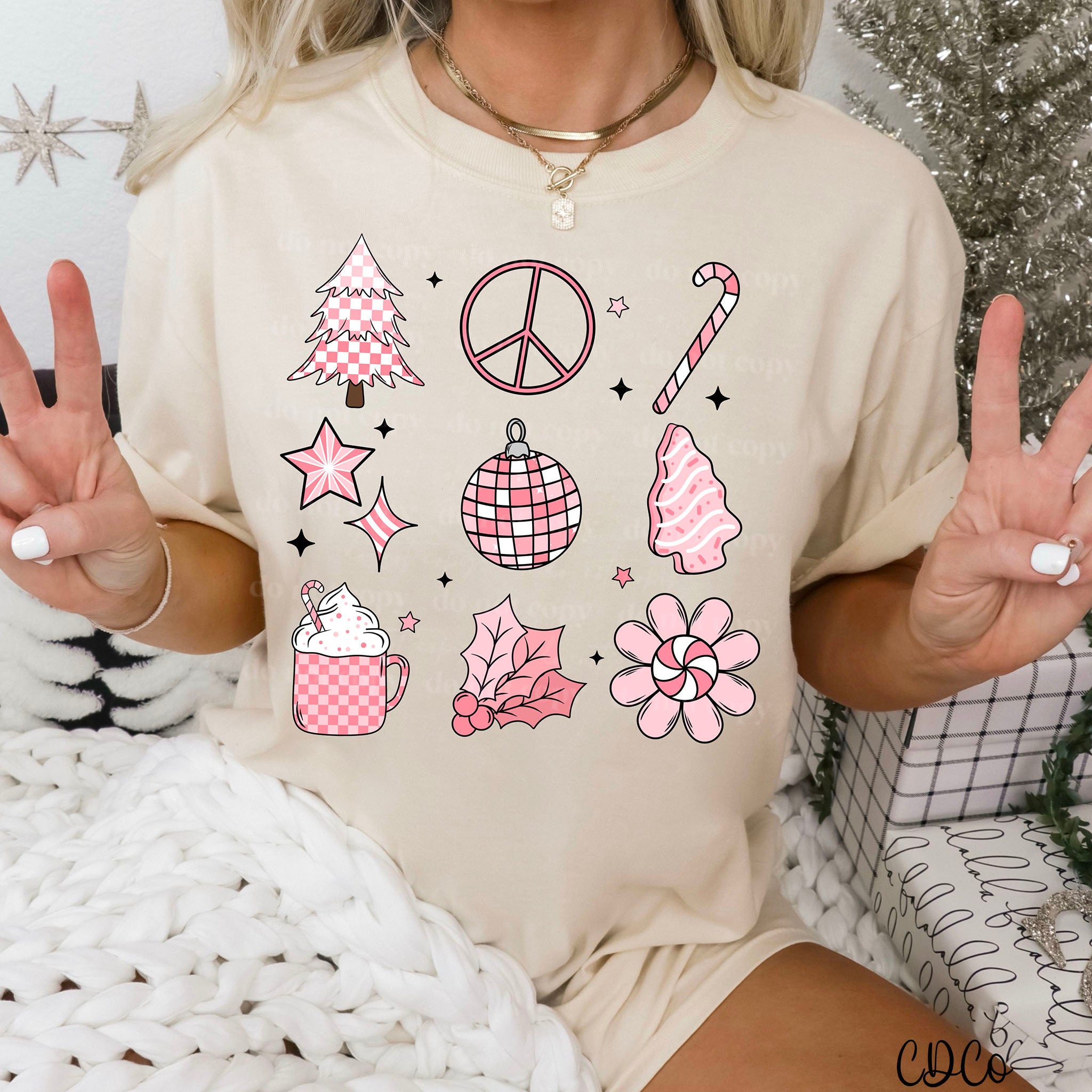 Pink Doodle Christmas Grid DTF