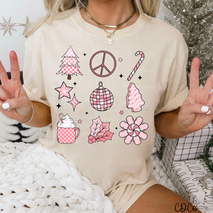 Pink Doodle Christmas Grid DTF