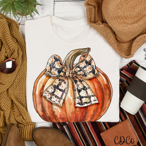 Painted Pumpkin Black Orange Bow 2109 DTF
