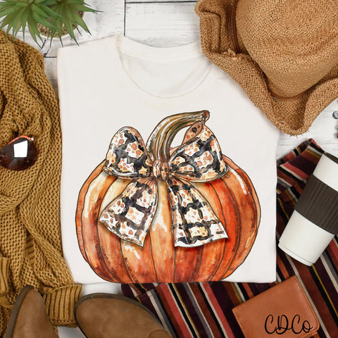 Painted Pumpkin Black Orange Bow 2109 DTF