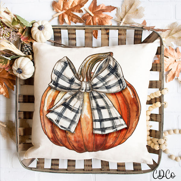 Painted Pumpkin Cream Black Bow 2098 DTF