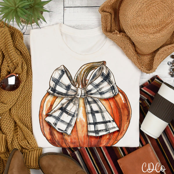 Painted Pumpkin Cream Black Bow 2098 DTF