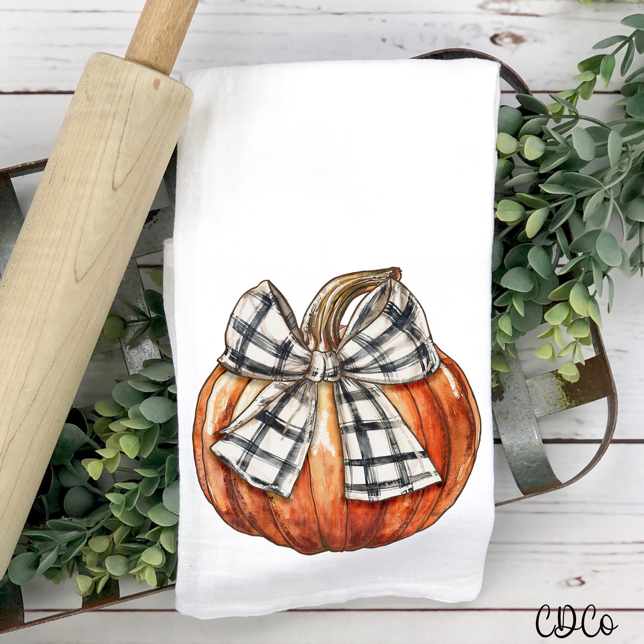 Painted Pumpkin Cream Black Bow 2098 DTF
