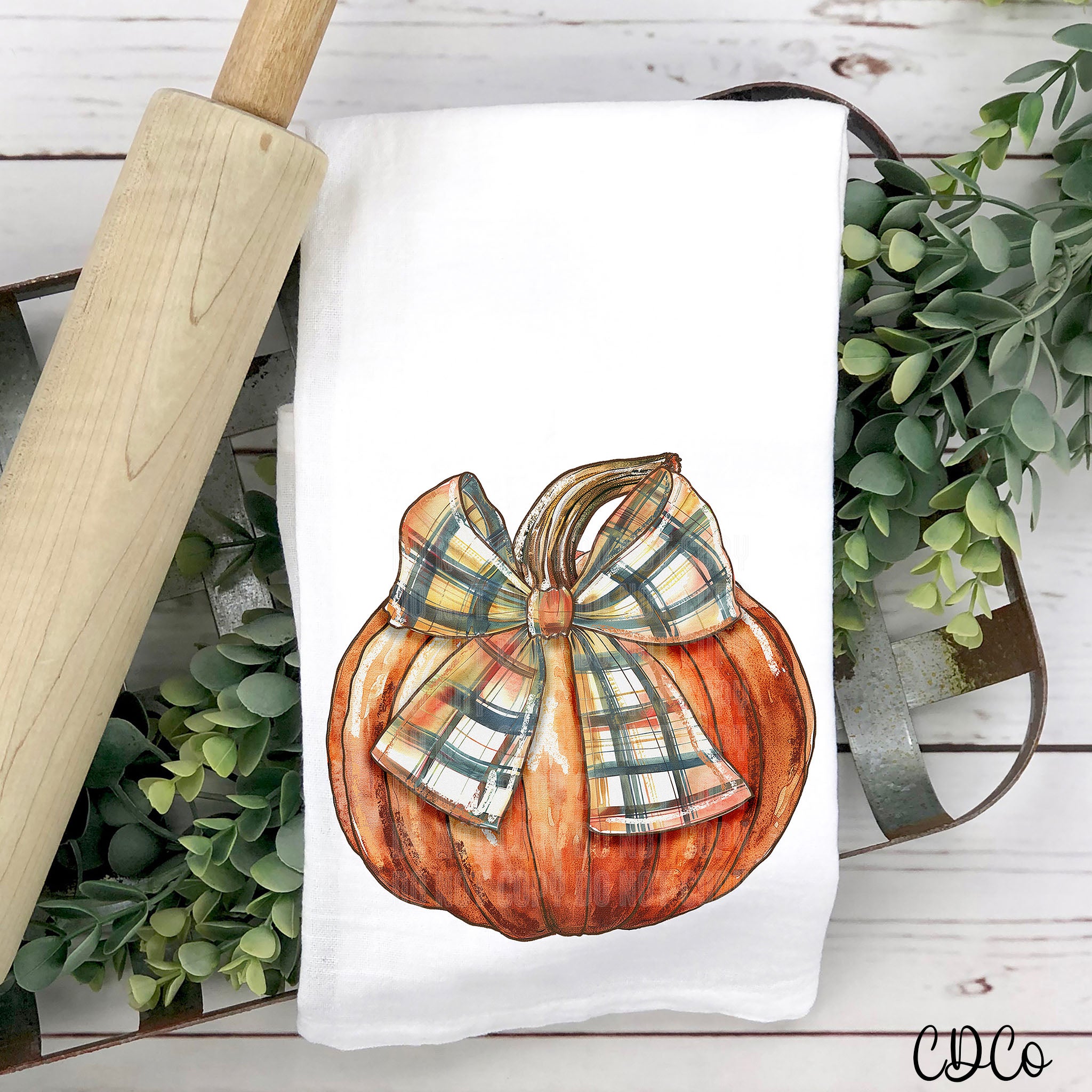Painted Pumpkin Green Yellow Bow 2099 DTF