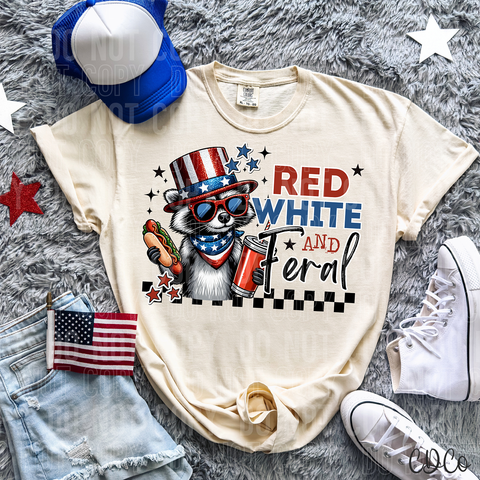 Red White and Feral Raccoon Hotdog 6147 DTF