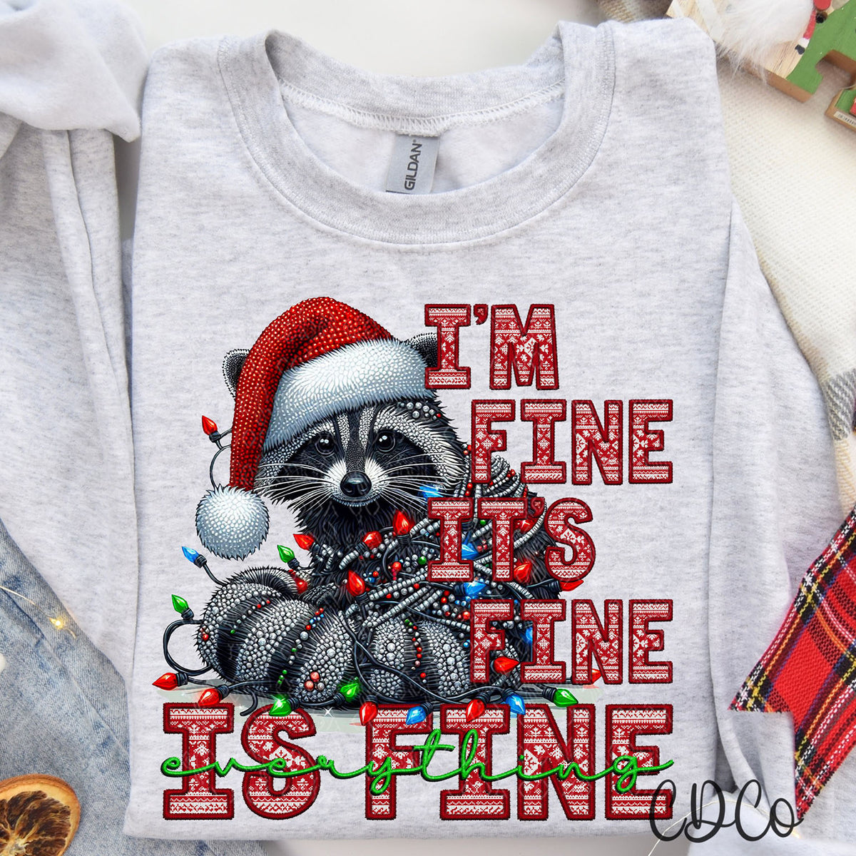 Raccoon I'm Fine It's Fine Faux Accents DTF – Chase Design Co.