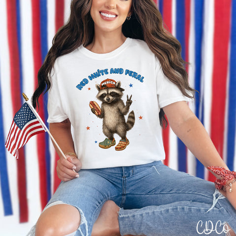 Red White and Feral Raccoon 5361 DTF