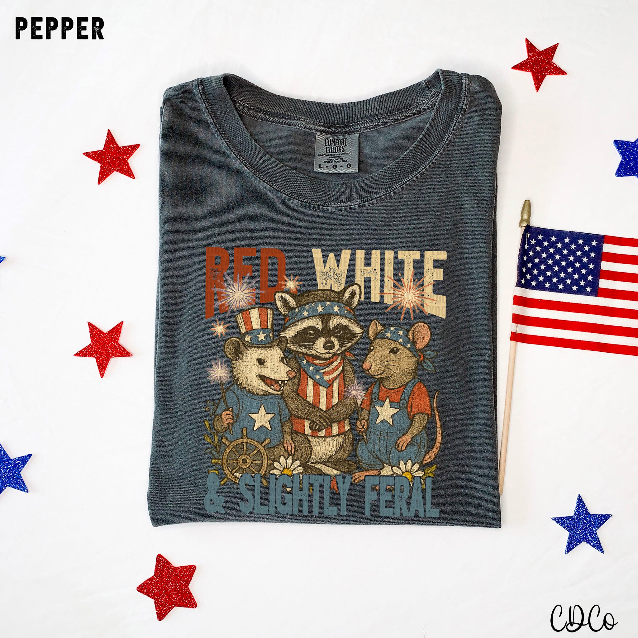 Red White & Slightly Feral Opossum Raccoon Rat 5492 DTF