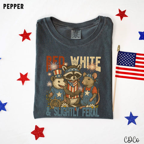 Red White & Slightly Feral Opossum Raccoon Rat 5492 DTF