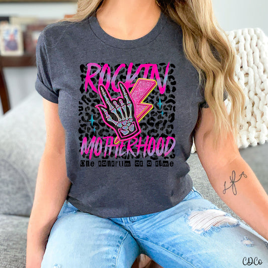 Rocking Motherhood One Tantrum at a Time Faux Embroidery DTF