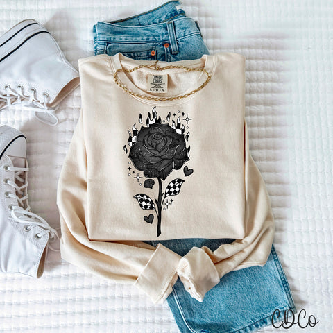 Rose Flame Black Outline 3468 DTF
