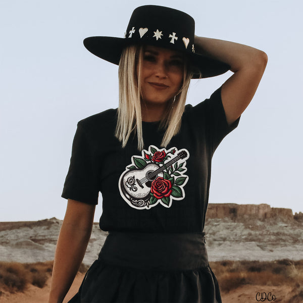Rose Guitar Faux Embroidery DTF