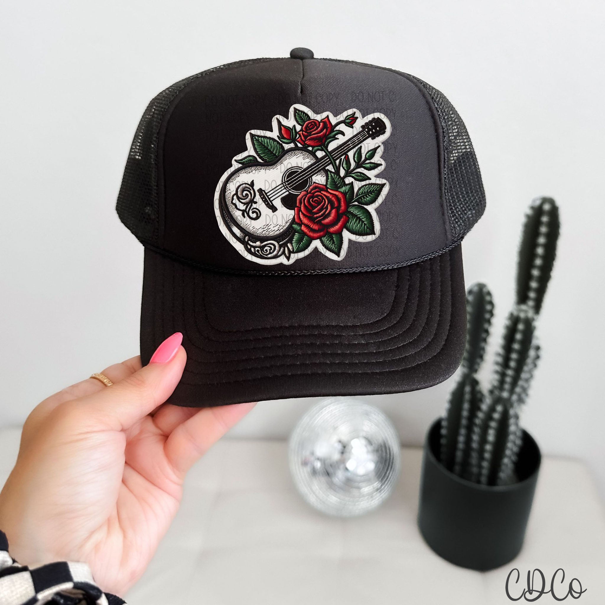Rose Guitar Faux Embroidery DTF