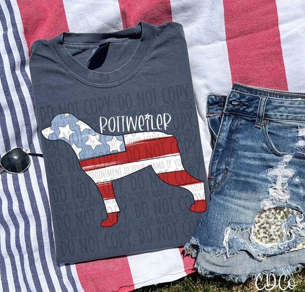 Patriotic Dog White Text 6 of 7 DTF
