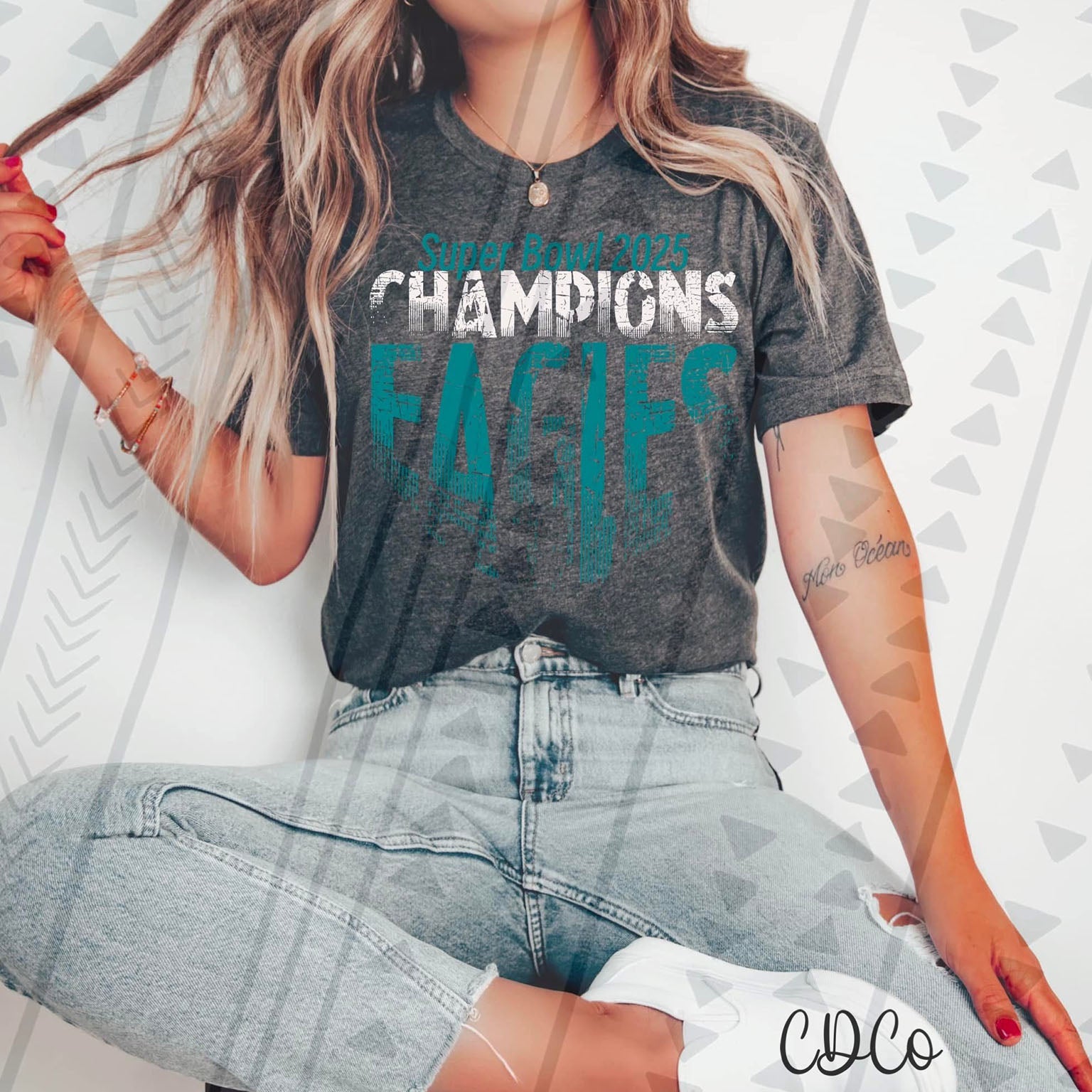 Distressed Teal White SB Champions PE 2671 DTF