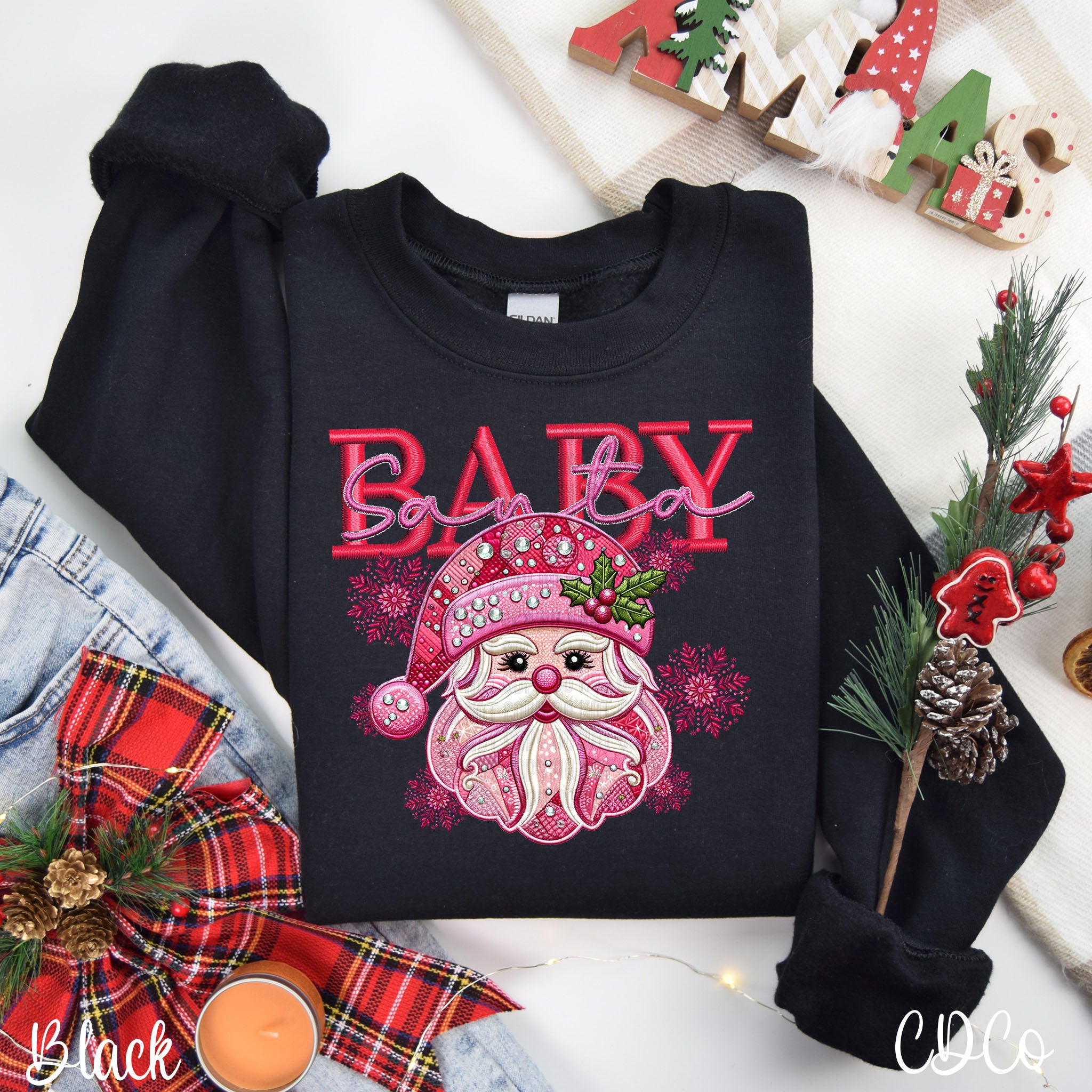 Pink Santa Baby Faux Accents DTF