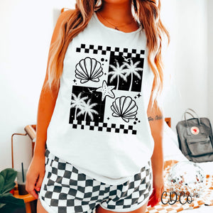 Seashells Starfish Palms Checkered DTF
