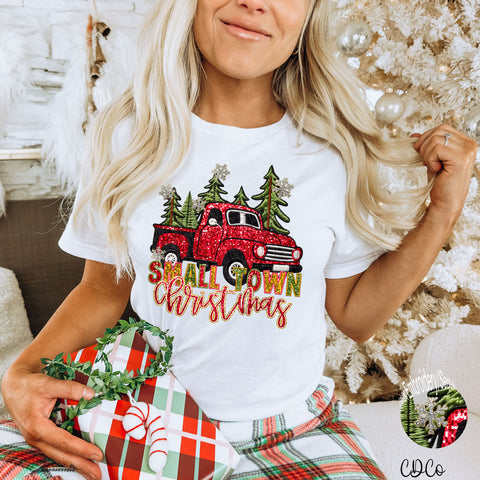 Small Town Christmas Truck Faux Sequin/Embroidery DTF
