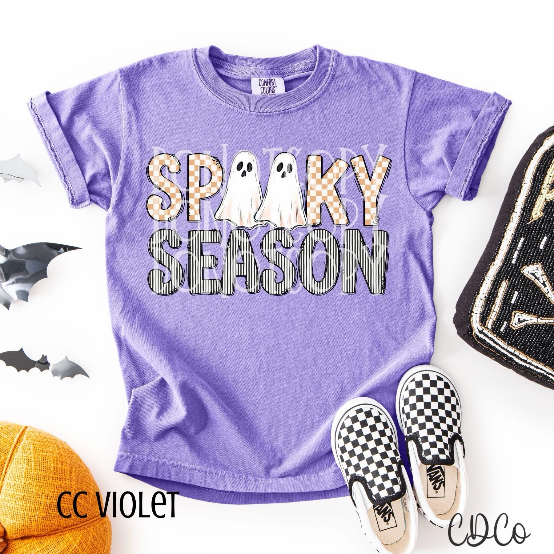 Spooky Season Checkered Striped Double Ghost  - 7232 DTF
