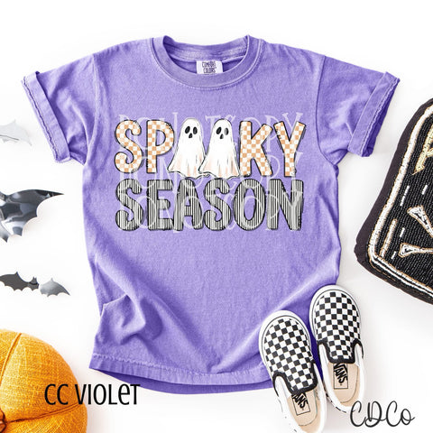 Spooky Season Checkered Striped Double Ghost  - 7232 DTF