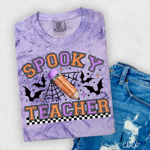 Spooky Teacher Web Bats Checkered DTF