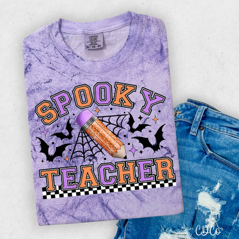 Spooky Teacher Web Bats Checkered DTF