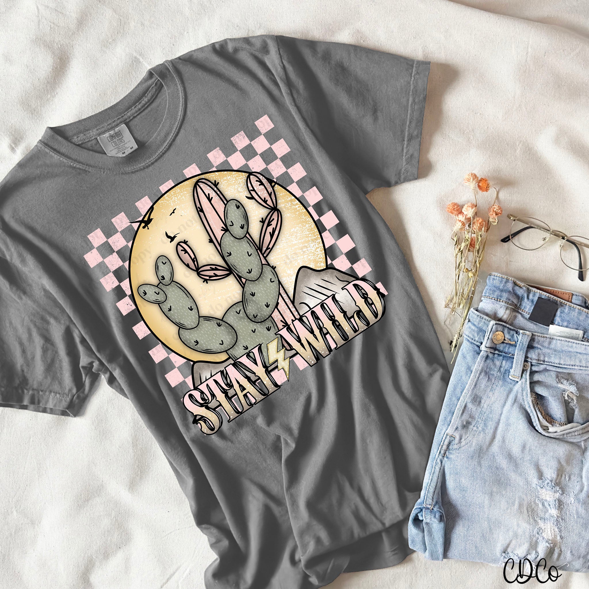 Stay Wild Cactus Checkered DTF