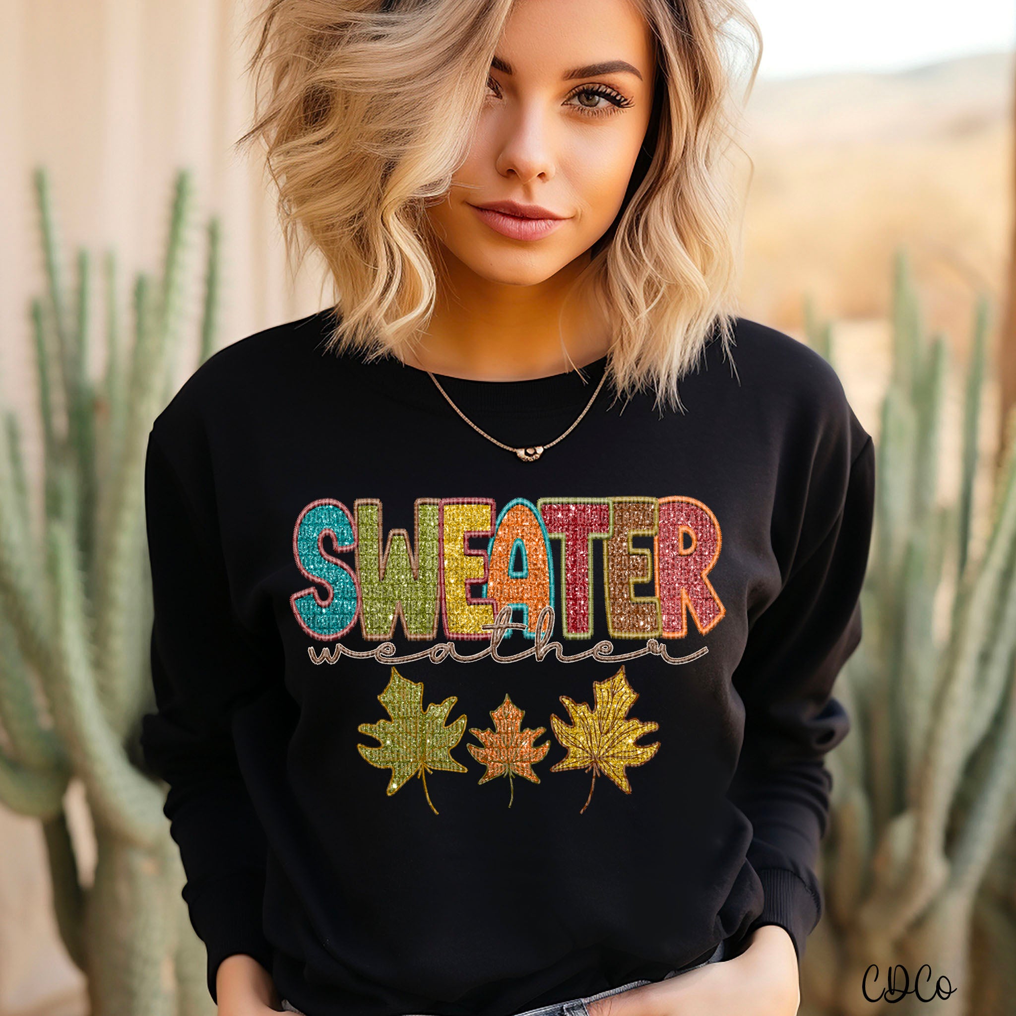 Sweater Weather Faux Embroidery Sequin DTF