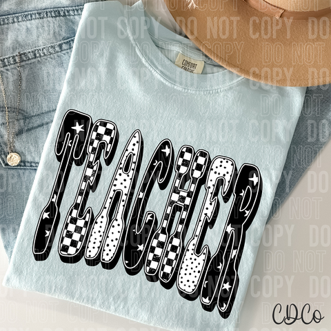 Teacher Checkered Dots Stars 6444 DTF