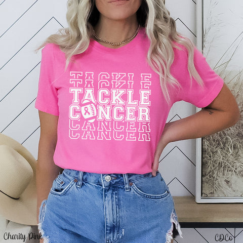Tackle Cancer Stacked Football DTF