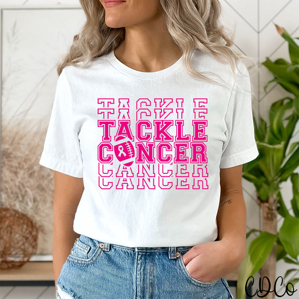 Tackle Cancer Stacked Football DTF