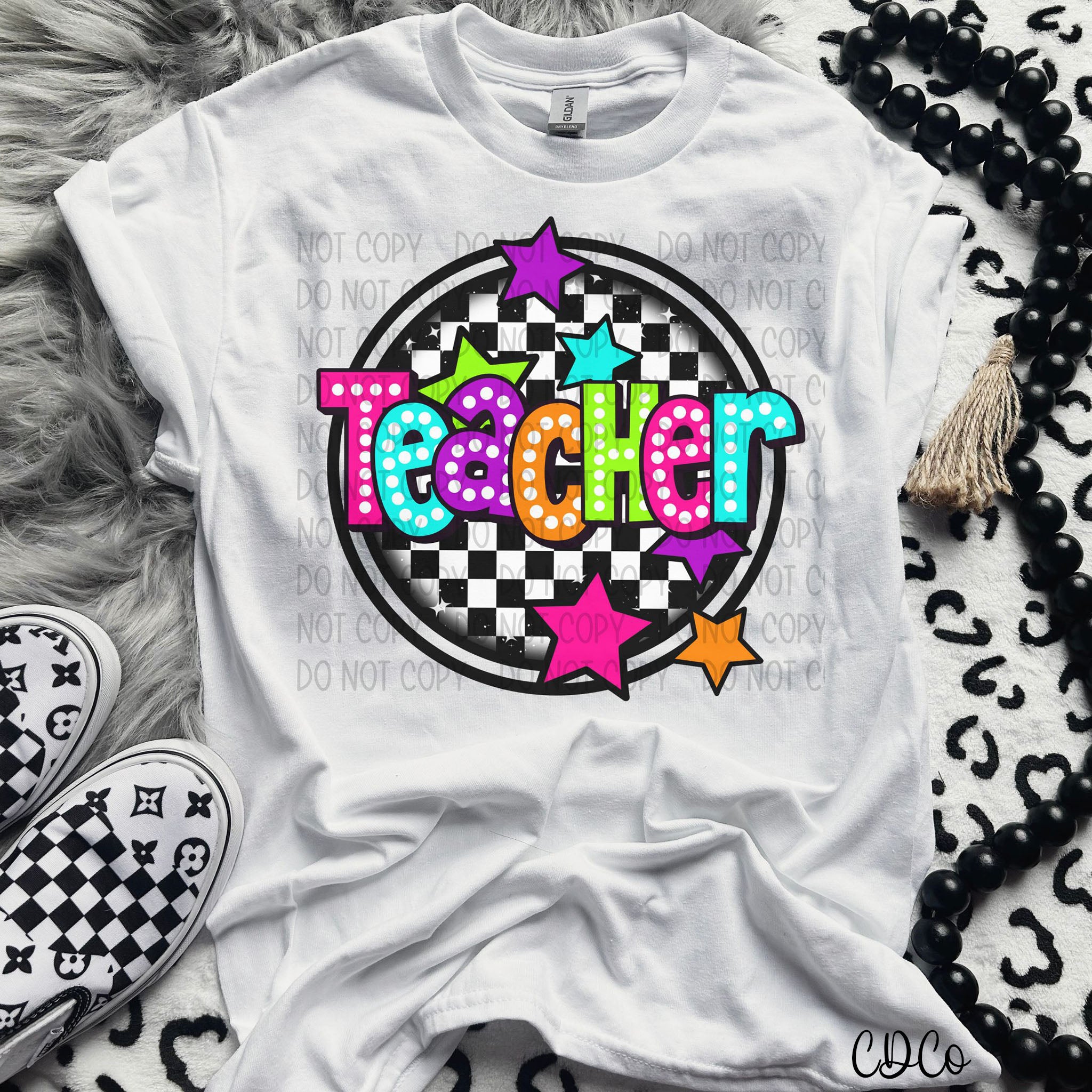 Teacher Bright Star Round Checker DTF