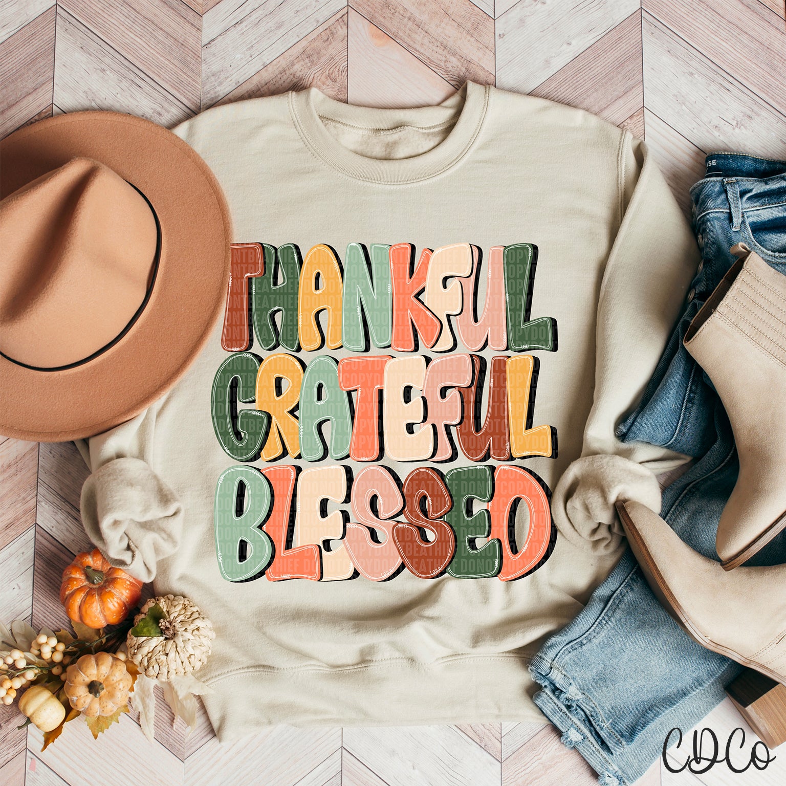 Thankful Grateful Blessed Multi Letters 2058 DTF