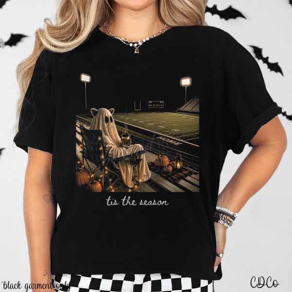 Tis The Season Raccoon Ghost Fall Football Knockout 10720 DTF *BLACK GARMENT ONLY*