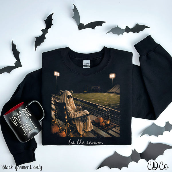 Tis The Season Raccoon Ghost Fall Football Knockout 10720 DTF *BLACK GARMENT ONLY*