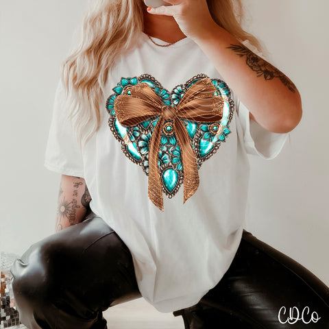 Turquoise Concho Heart Bow 3385 DTF