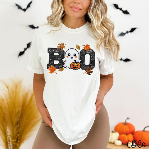 Leaves Boo Faux Embroidery Sequin DTF